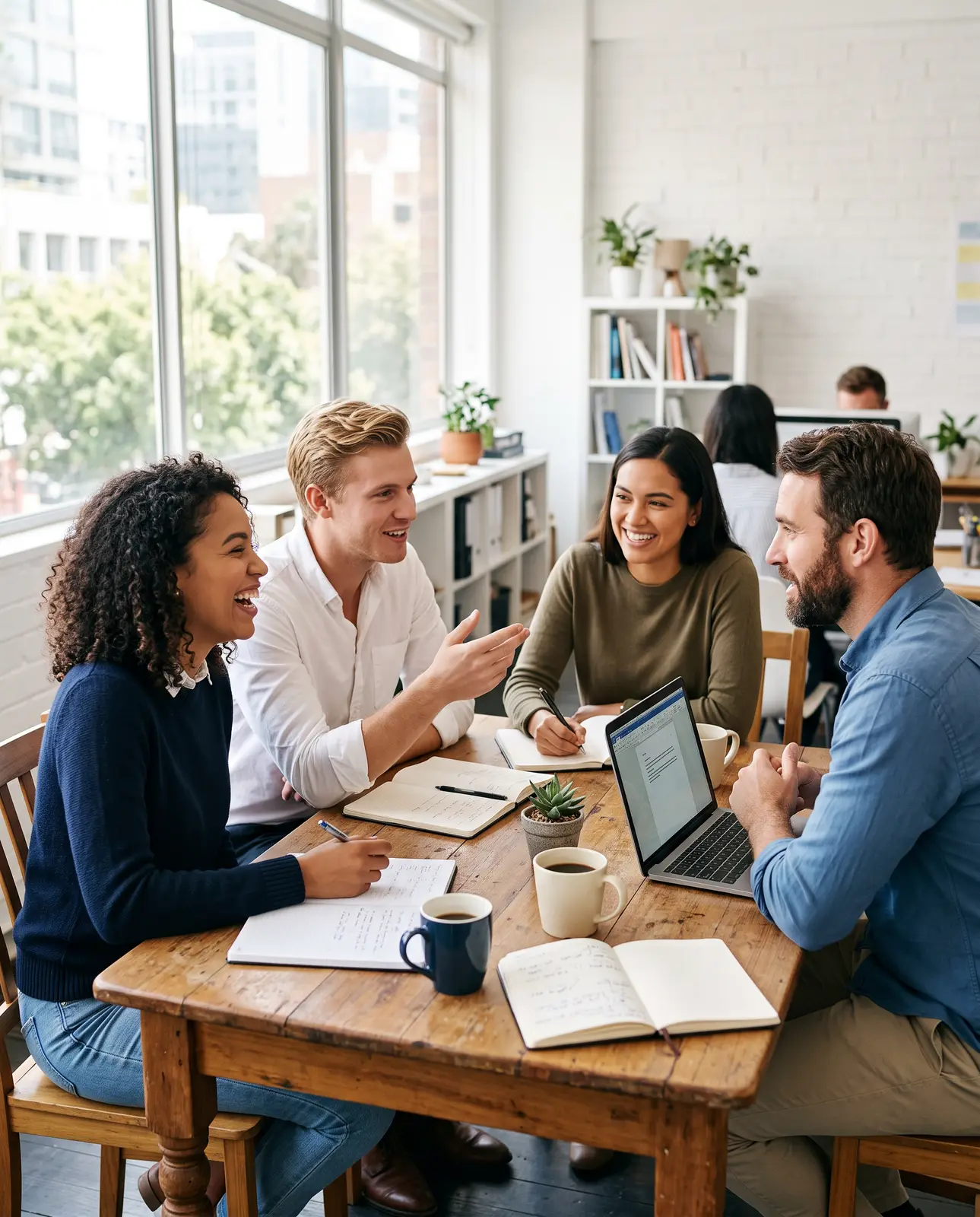 Team collaborating around a table