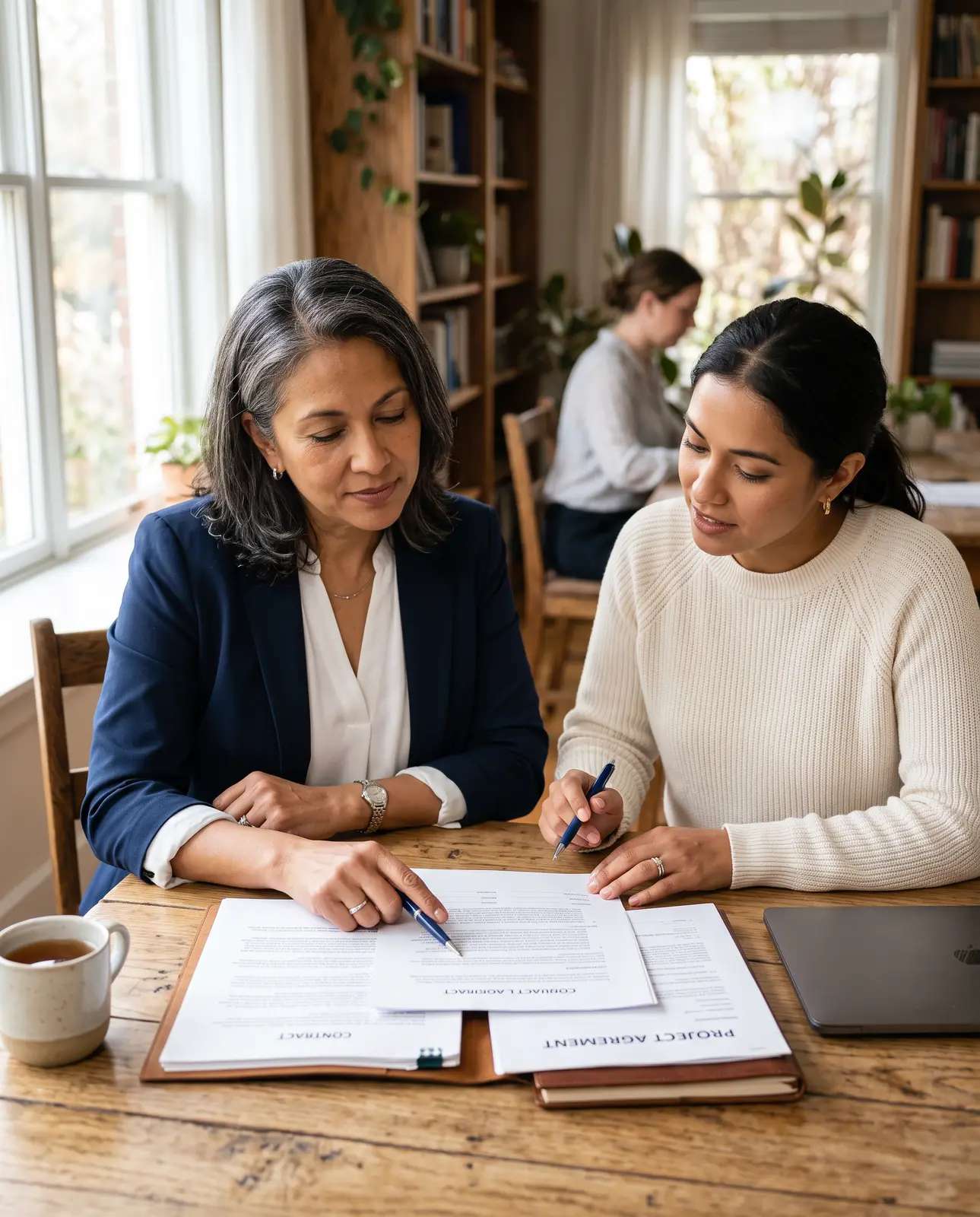 Professionals reviewing documents together