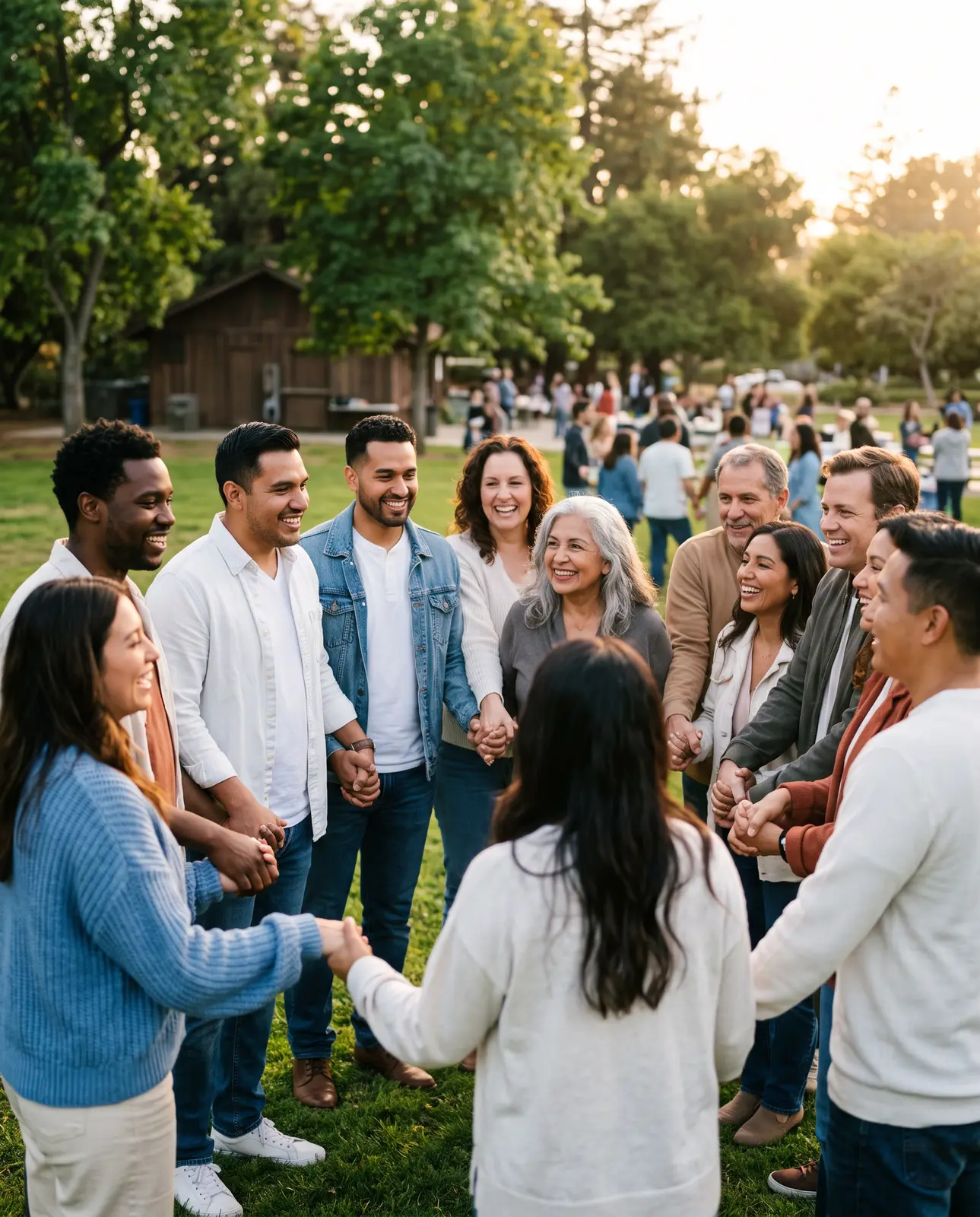 Community members joining hands in support